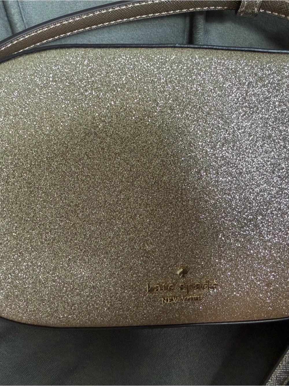 kate spade Glitter Crossbody in Gold and Tan Strap